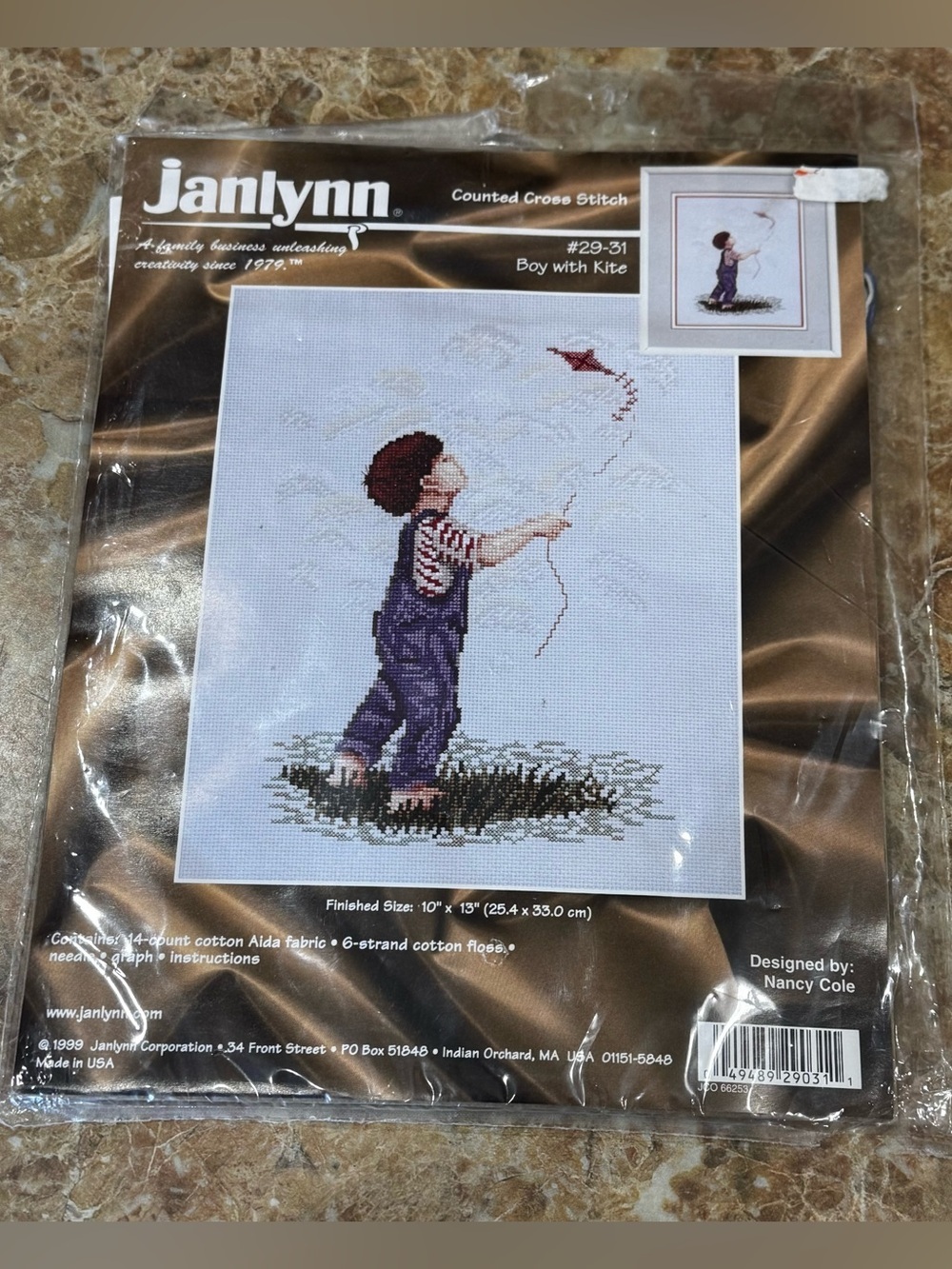 Vintage 1999 Janlynn Cross Stitch Kit #29-31 Boy With Kite
